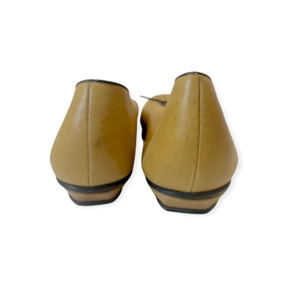 Vintage Neiman Marcus Italian Leather Flats Sz 6.5M Dark Mustard/Tan,  80s - Picture 6 of 12